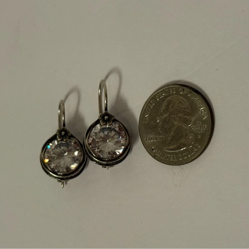 DIDAE ISRAEL EARRINGS STERLING SILVER 925 CZ CUBIC ZIRCONIA ROUND FRENCH HOOK